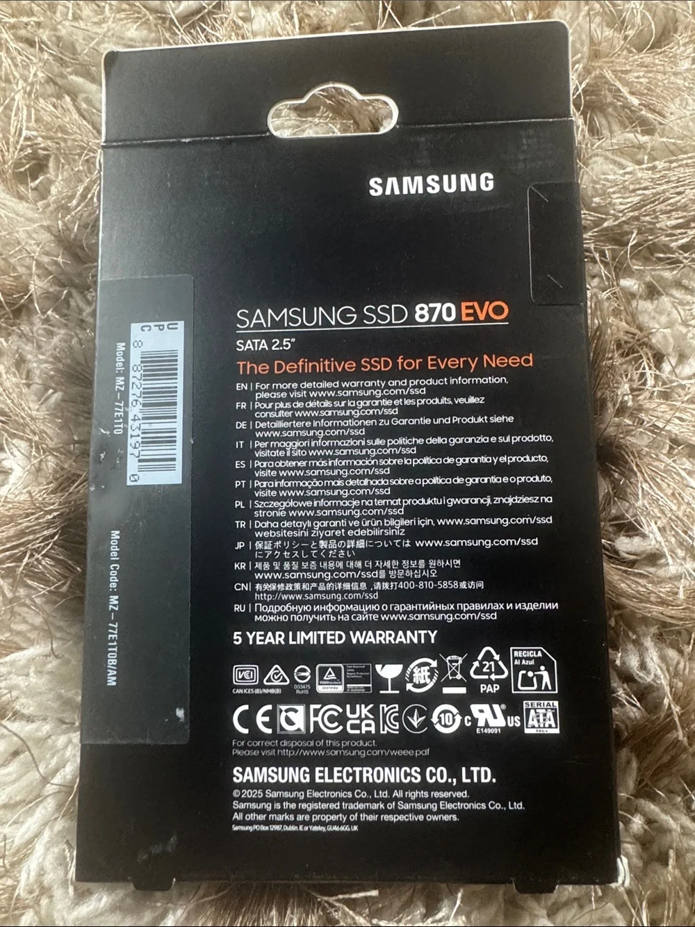 SAMSUNG 870 Evo 1TB 2.5in SATA III Internal Solid State Drive SSD MZ 77E1T0BW